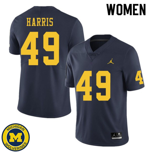 Womens Michigan Wolverines #49 Keshaun Harris Navy Embroidery Jersey